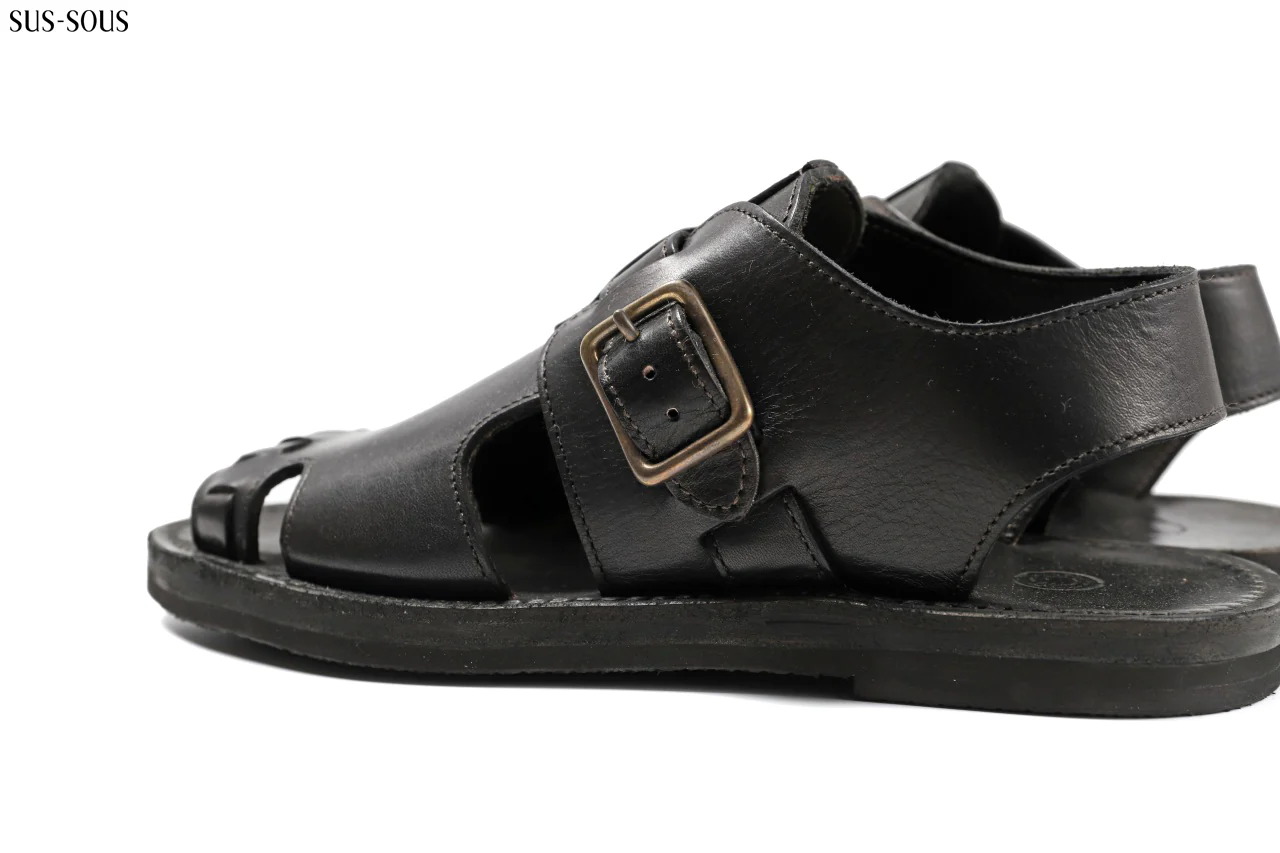 sus-sous sandal shoes / italy oiled cow leather *hand dyed (BLACK BROWN) - Image 27