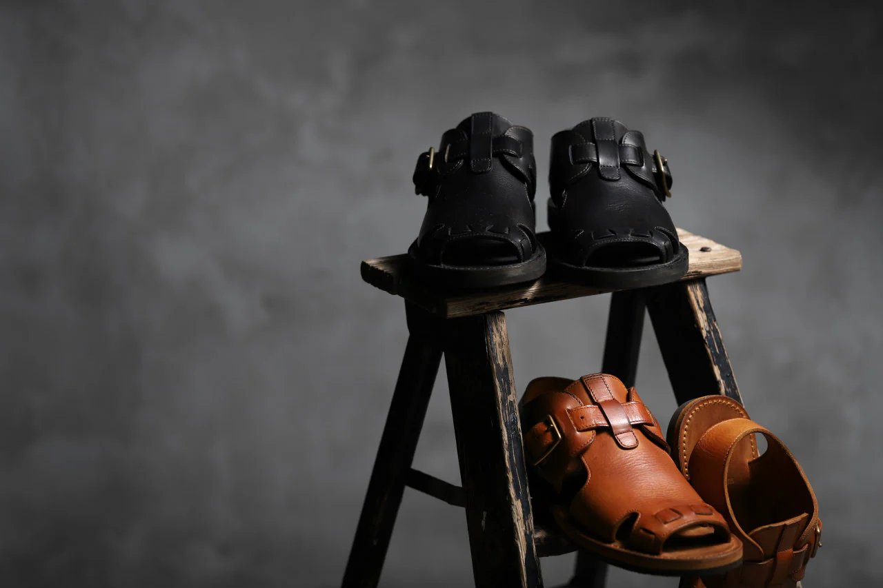 sus-sous sandal shoes / italy oiled cow leather *hand dyed (BLACK BROWN) - Image 34
