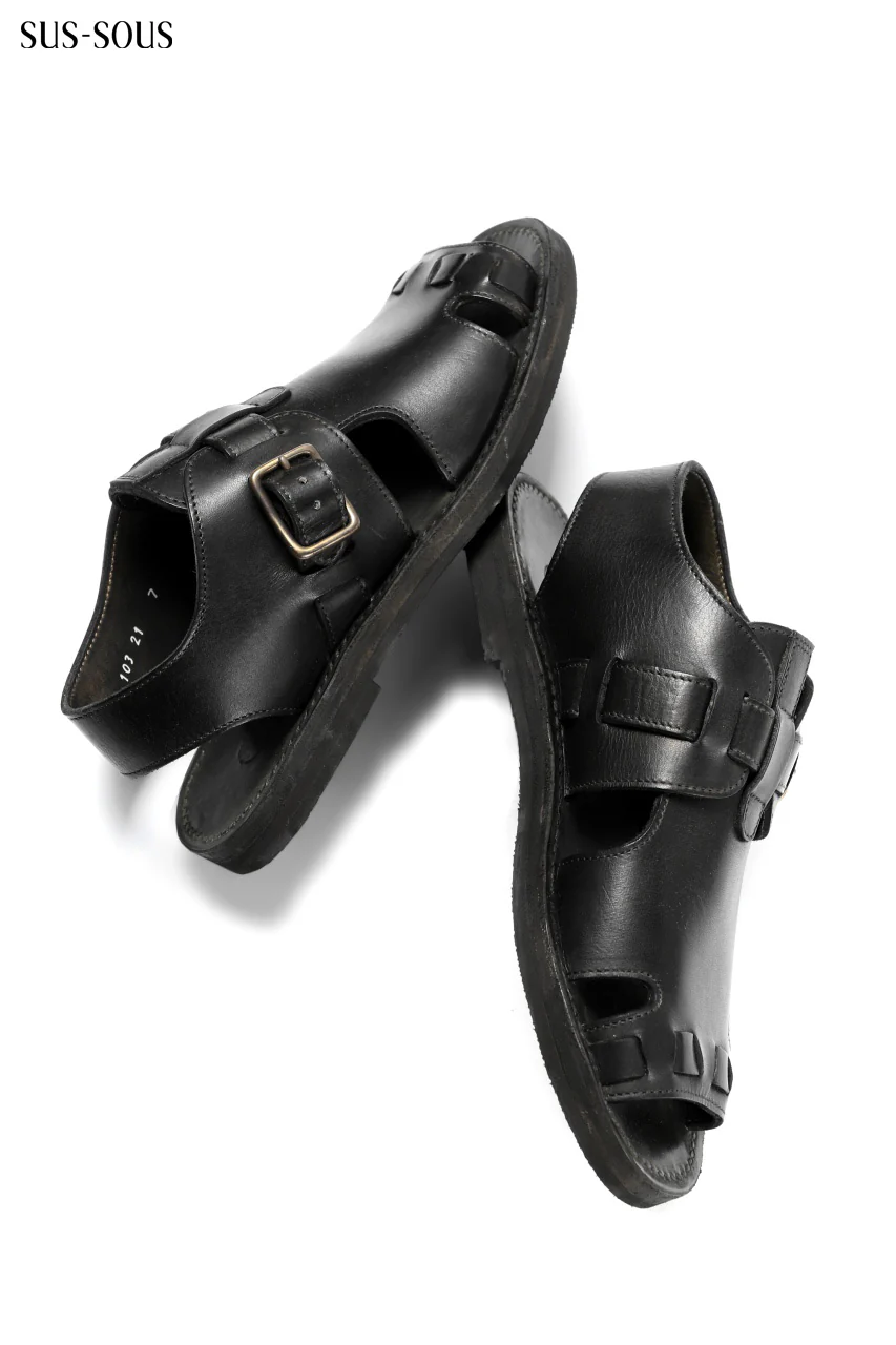 sus-sous sandal shoes / italy oiled cow leather *hand dyed (BLACK BROWN) - Image 8