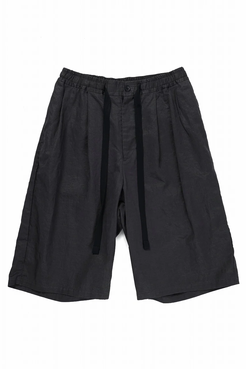 sus-sous wide shorts / cotton linen twill hard finish (CHARCOAL) - Image 2