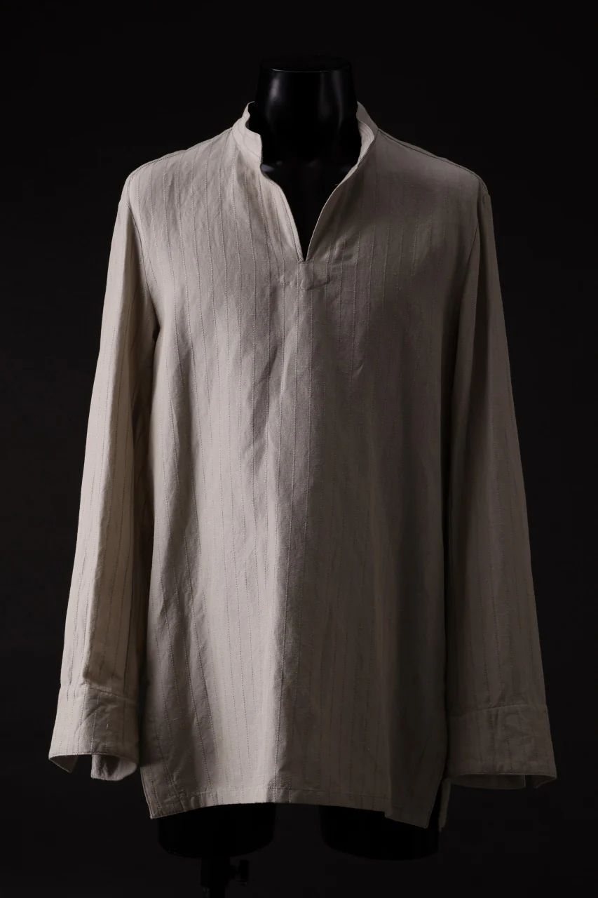 sus-sous working shirt / C53L47 dobby stripe washer (SILVER GRAY)