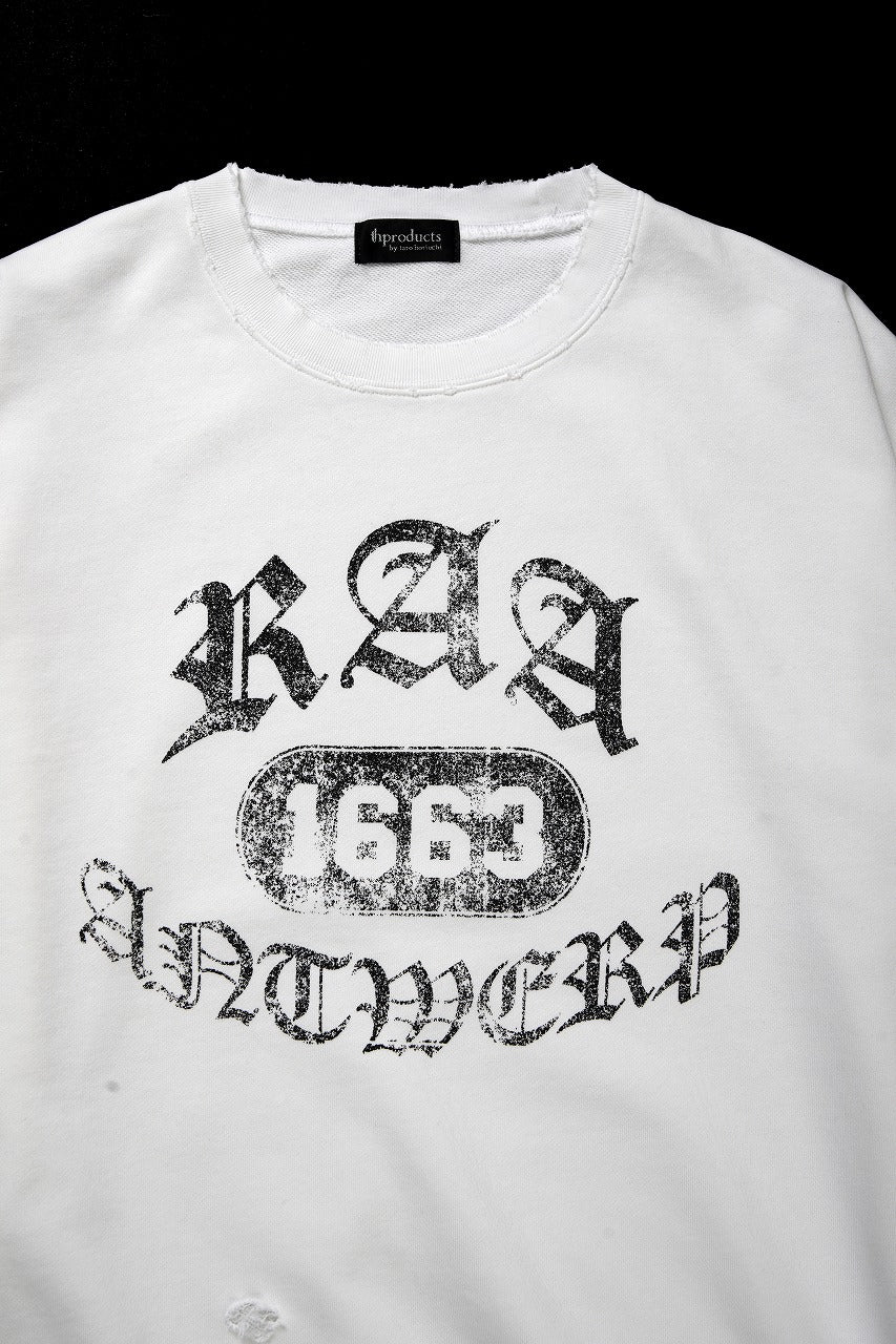TARO HORIUCHI / th products Damaged College Sweatshirt (white) - Image 4