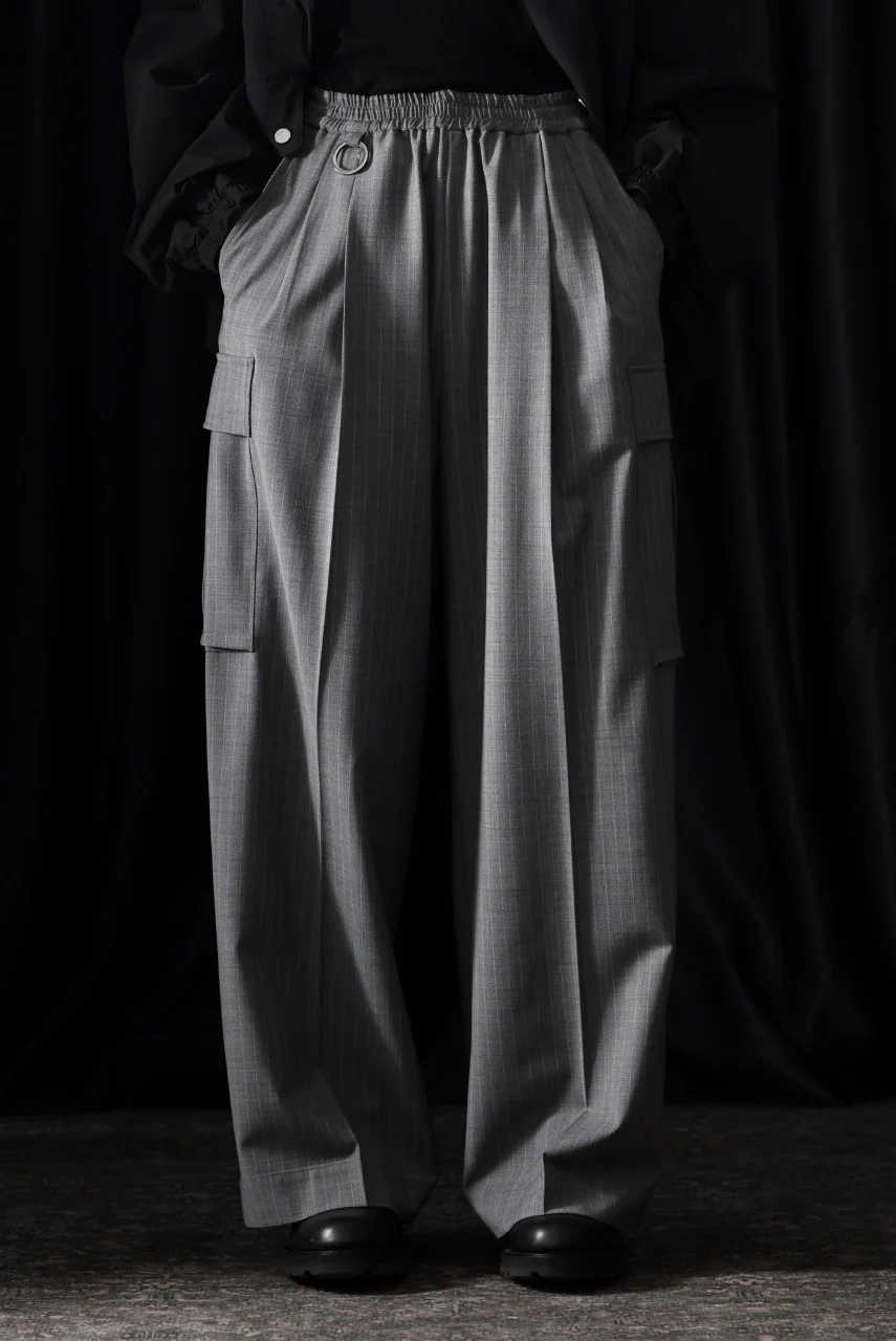 TARO HORIUCHI / th products Wide Cargo Pants / 2Way Stretch W/P Tropical (gray stripe) - Image 4