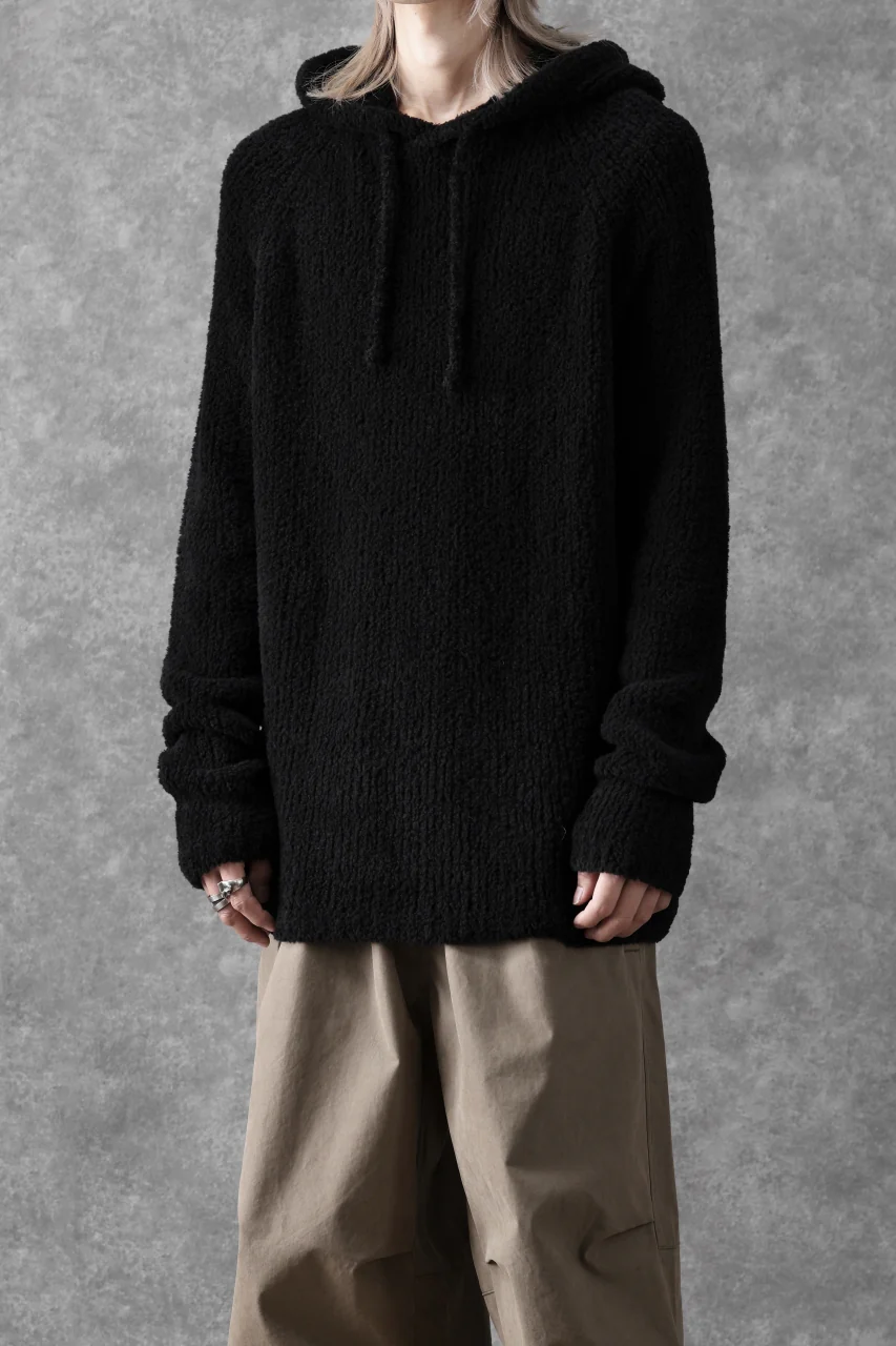 Ten c BOUCLE WOOL KNIT HOODIE (BLACK) - Image 3