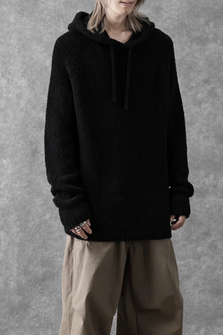 Ten c BOUCLE WOOL KNIT HOODIE (BLACK) - Image 4