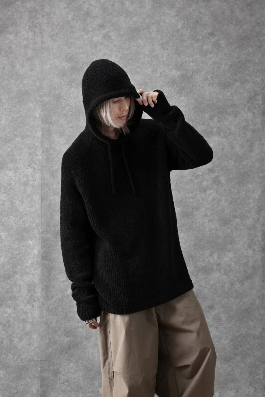 Ten c BOUCLE WOOL KNIT HOODIE (BLACK) - Image 7