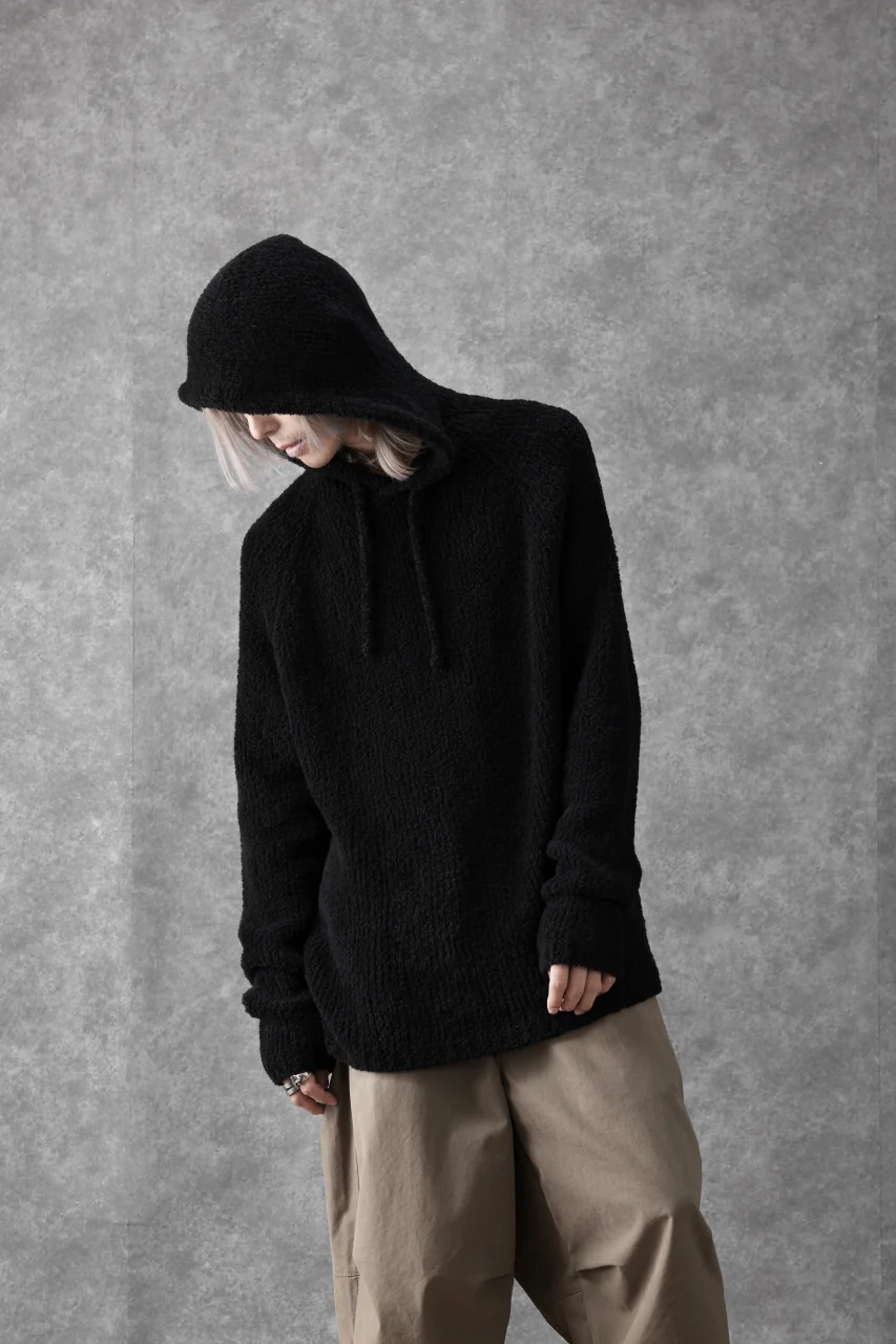 Ten c BOUCLE WOOL KNIT HOODIE (BLACK) - Image 8