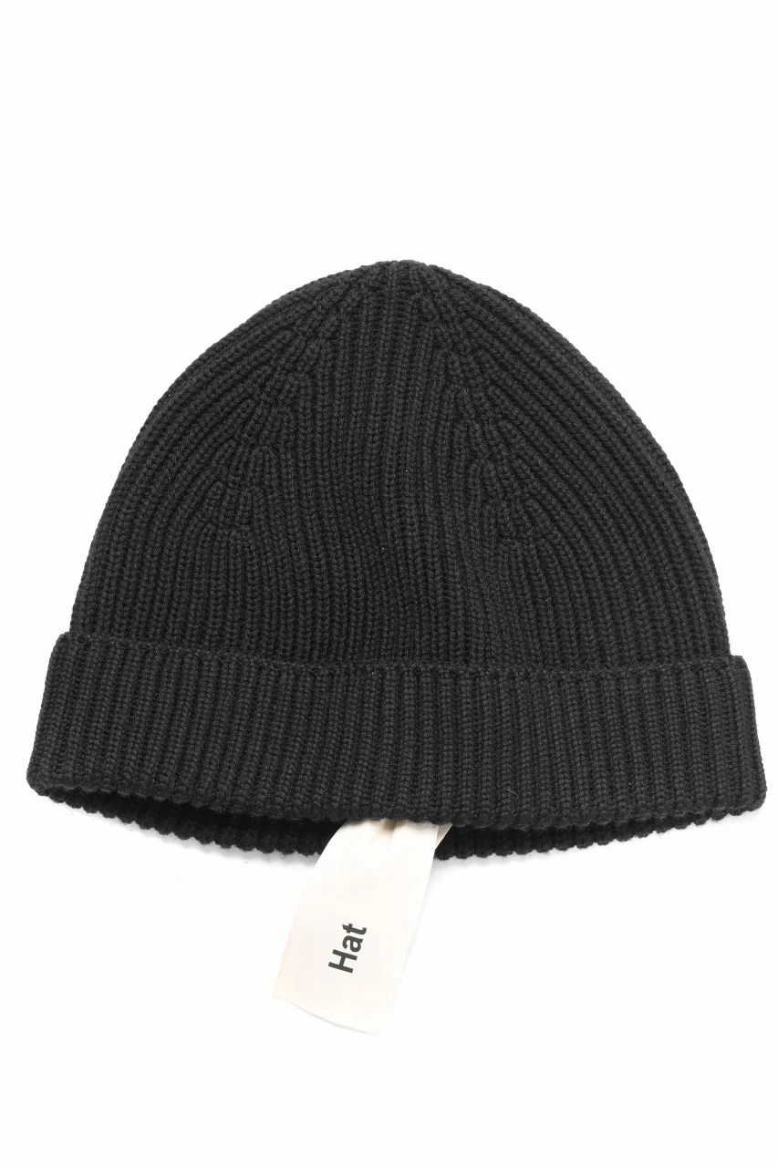 Ten c FISHERMAN RIBBED BEANIE / EXTRA FINE MERINOS WOOL (BLACK)