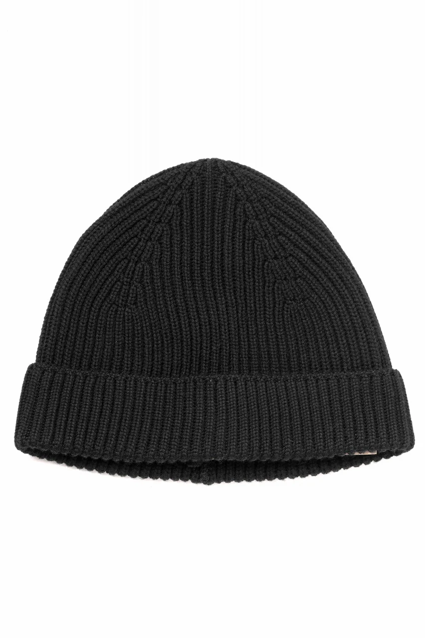 Ten c FISHERMAN RIBBED BEANIE / EXTRA FINE MERINOS WOOL (BLACK) - Image 2
