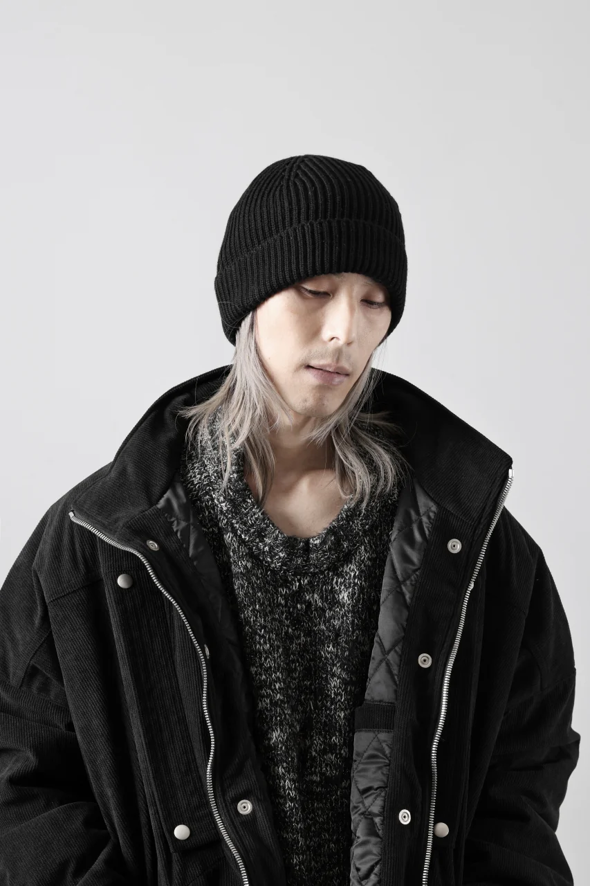 Ten c FISHERMAN RIBBED BEANIE / EXTRA FINE MERINOS WOOL (BLACK) - Image 3