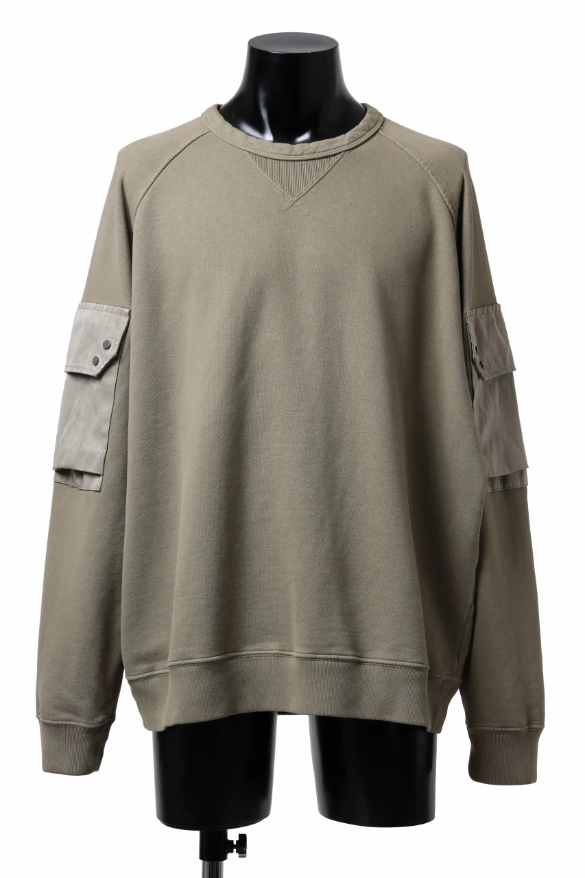 Ten c MULTI POCKET SNAP CREW SWEAT / GARMENT DYED (ASH GRAY)