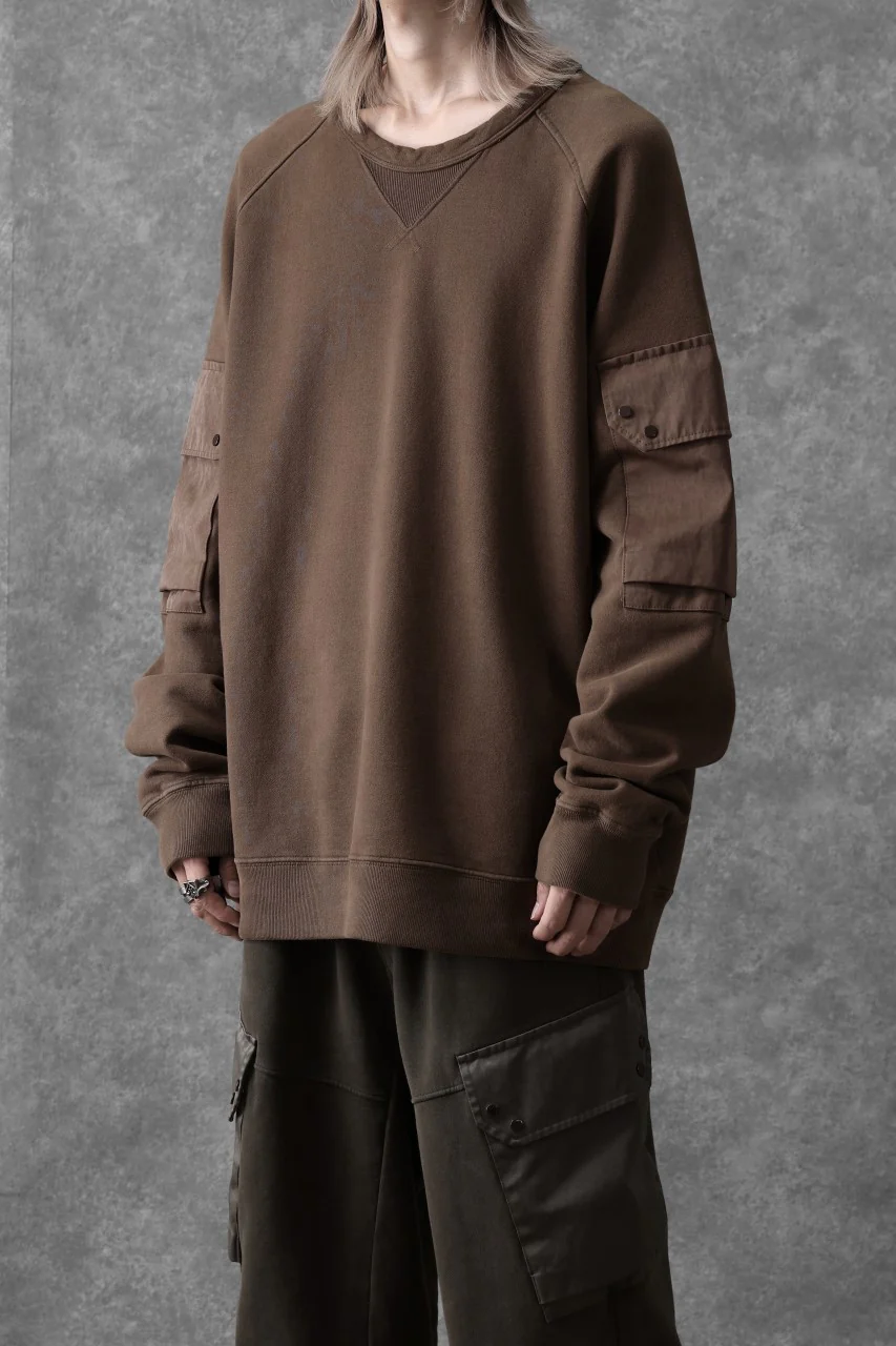 Ten c MULTI POCKET SNAP CREW SWEAT / GARMENT DYED (BROWN) - Image 4