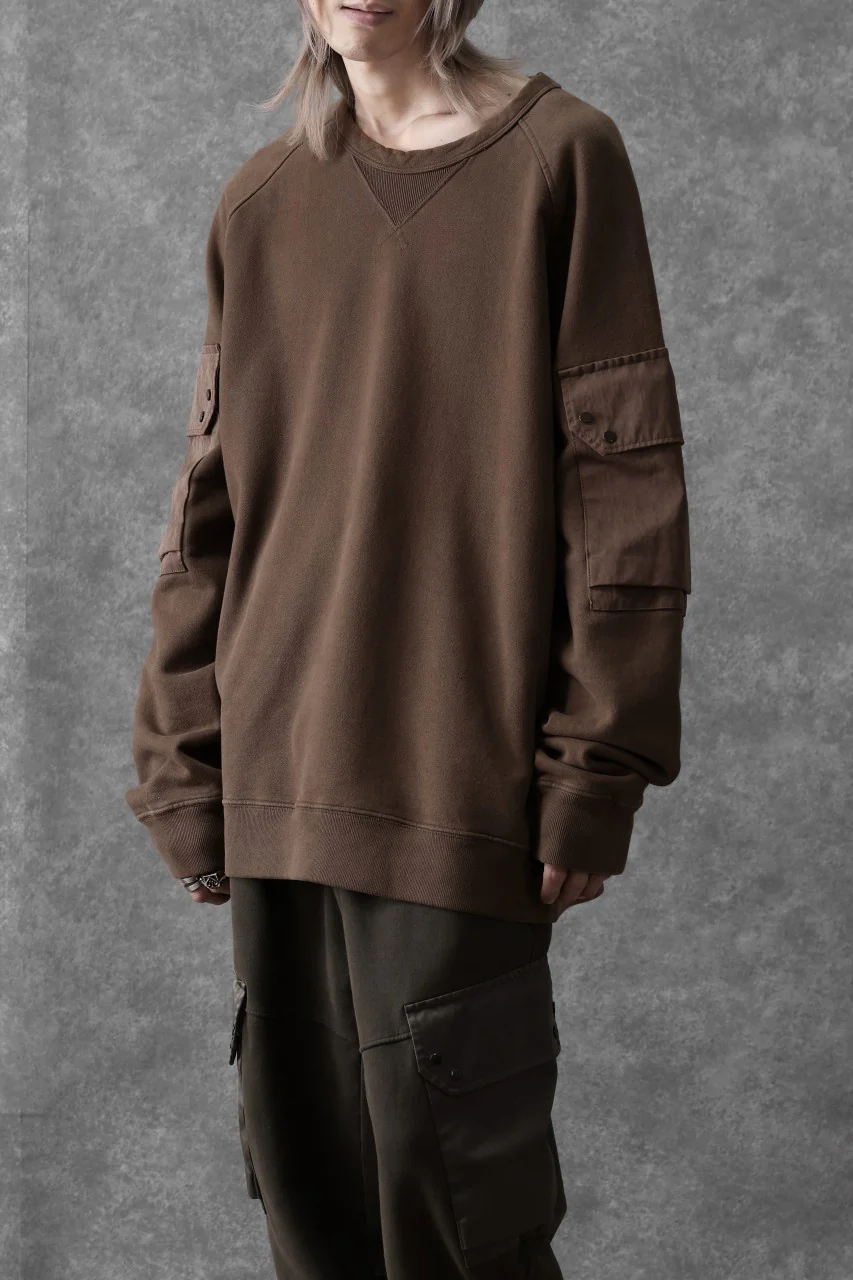 Ten c MULTI POCKET SNAP CREW SWEAT / GARMENT DYED (BROWN) - Image 7