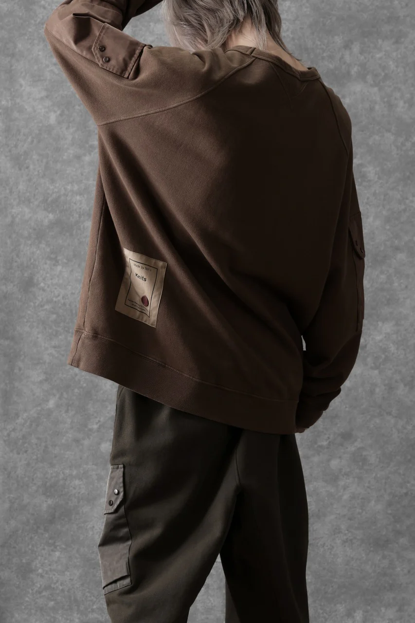 Ten c MULTI POCKET SNAP CREW SWEAT / GARMENT DYED (BROWN) - Image 9