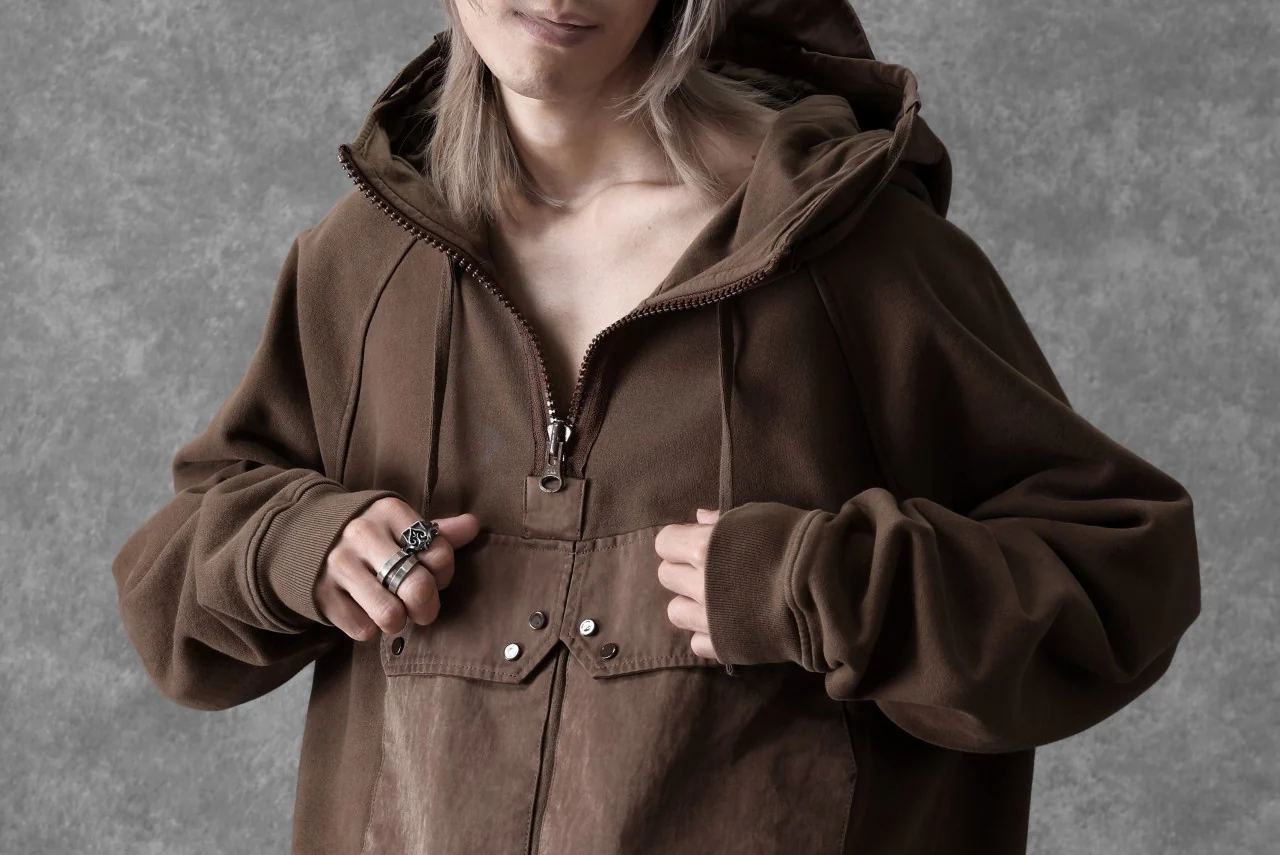 Ten c MULTI POCKET ZIP HOODIE / GARMENT DYED (BROWN) - Image 38