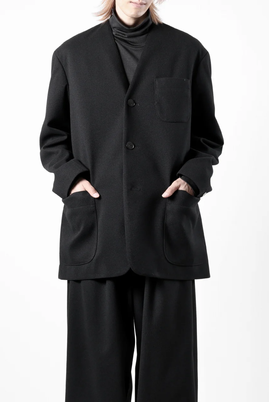 TARO HORIUCHI / th products Collarless Jacket / active setter tweed knit (black) - Image 2