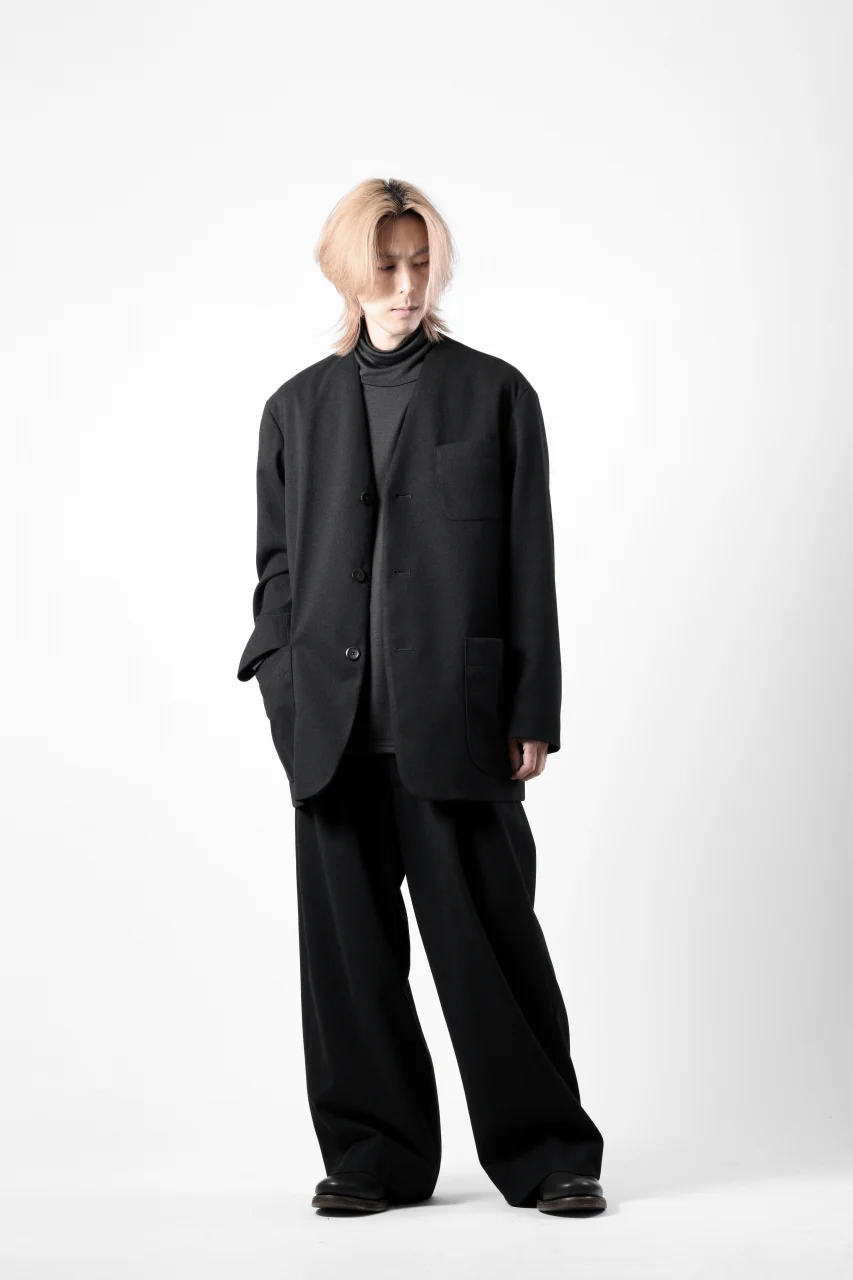 TARO HORIUCHI / th products Collarless Jacket / active setter tweed knit (black) - Image 28