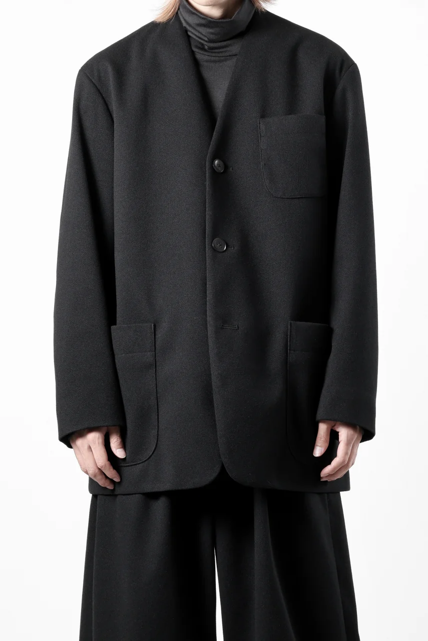 TARO HORIUCHI / th products Collarless Jacket / active setter tweed knit (black) - Image 5