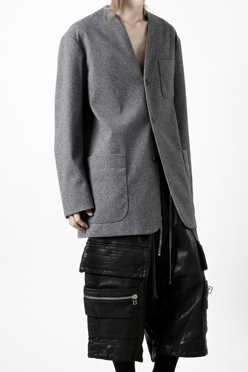 TARO HORIUCHI / th products Collarless Jacket / active setter tweed knit (gray) - Image 10