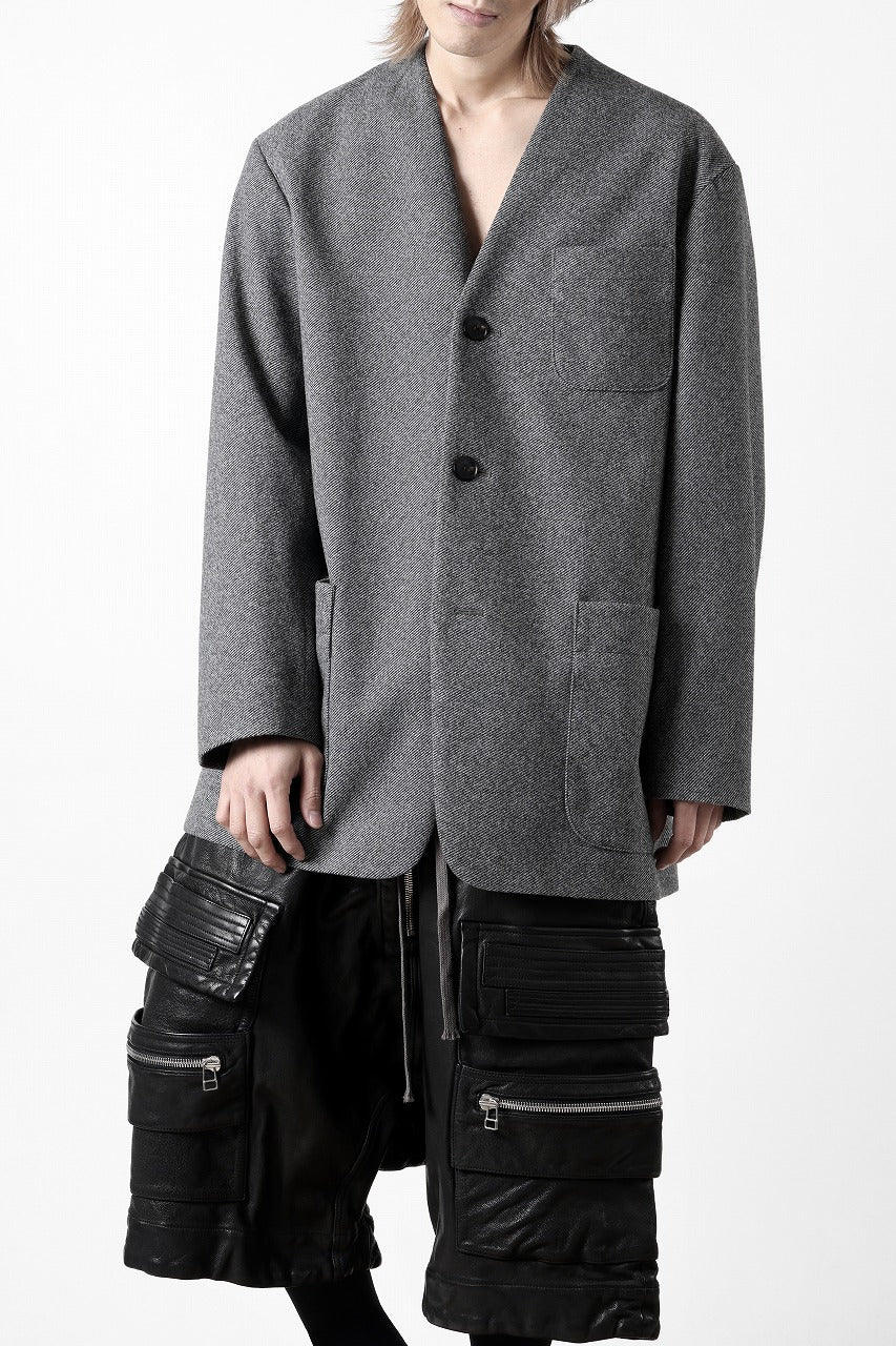 TARO HORIUCHI / th products Collarless Jacket / active setter tweed knit (gray) - Image 11