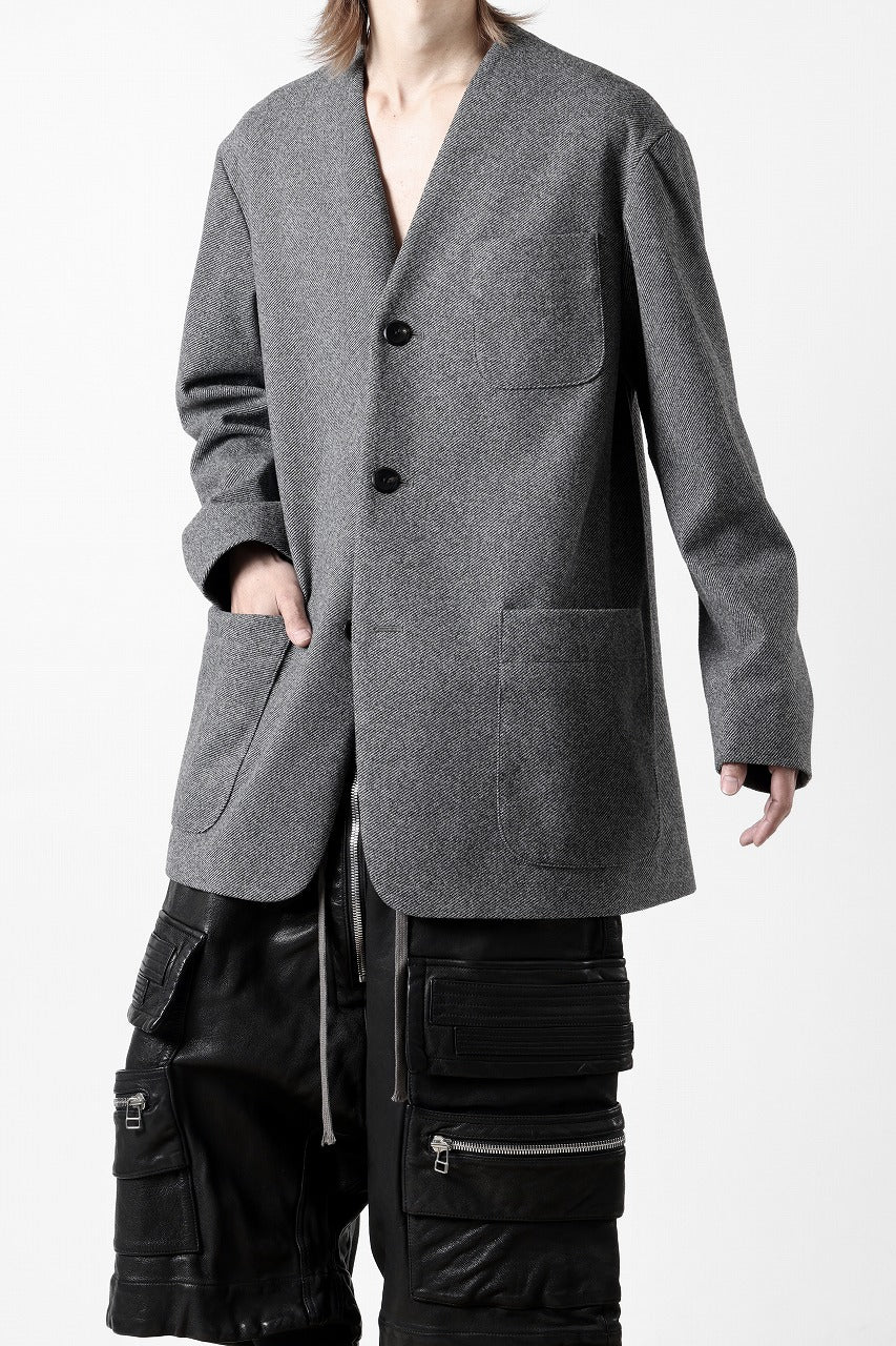 TARO HORIUCHI / th products Collarless Jacket / active setter tweed knit (gray) - Image 12