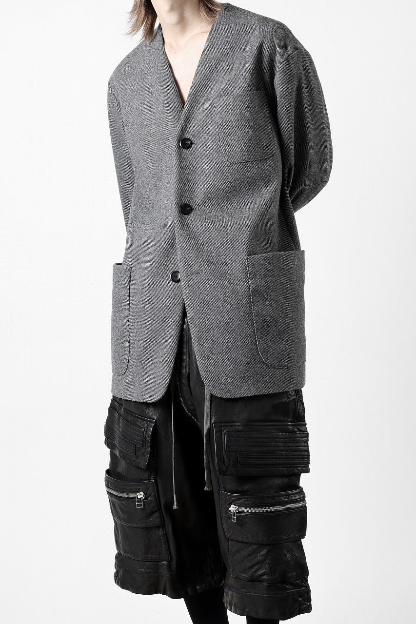 TARO HORIUCHI / th products Collarless Jacket / active setter tweed knit (gray) - Image 13