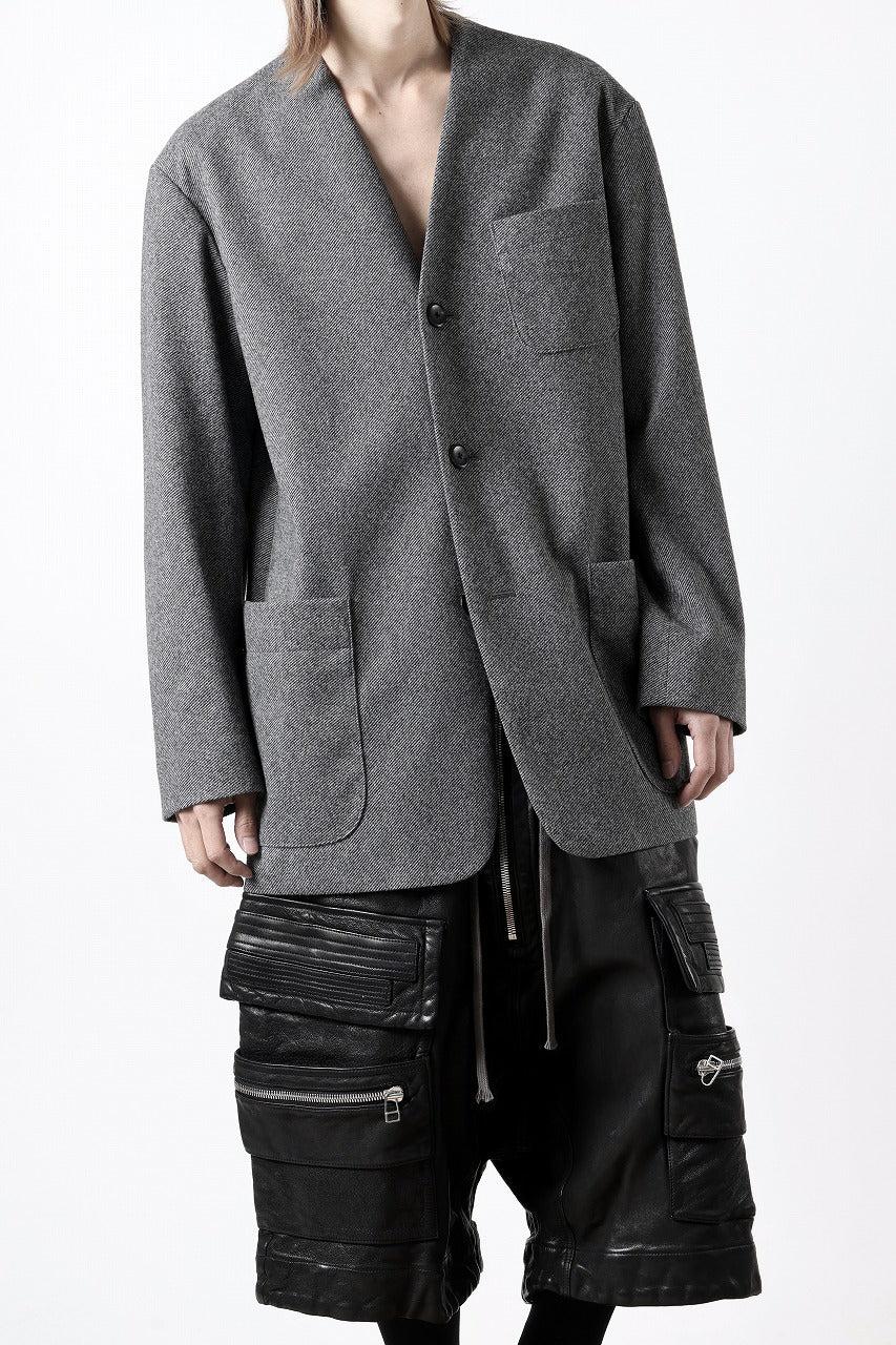 TARO HORIUCHI / th products Collarless Jacket / active setter tweed knit (gray) - Image 14