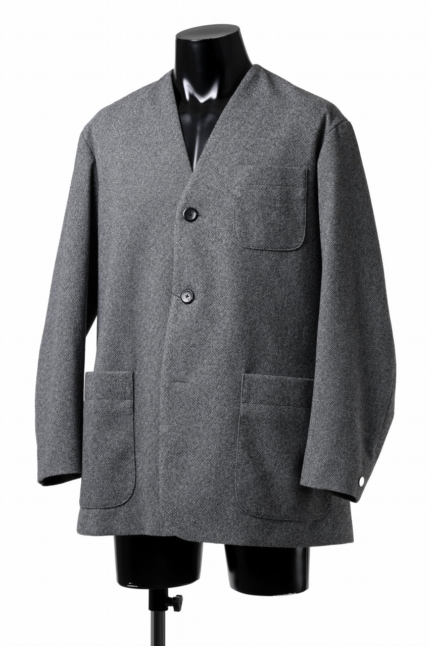 TARO HORIUCHI / th products Collarless Jacket / active setter tweed knit (gray) - Image 17