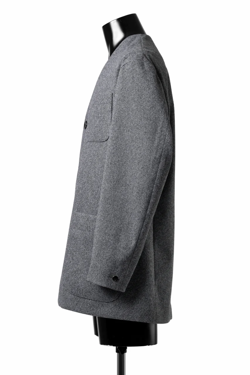TARO HORIUCHI / th products Collarless Jacket / active setter tweed knit (gray) - Image 18