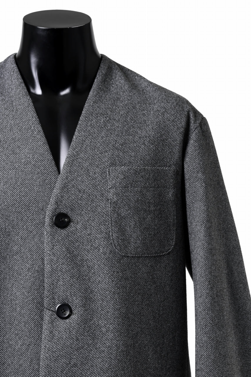 TARO HORIUCHI / th products Collarless Jacket / active setter tweed knit (gray) - Image 19
