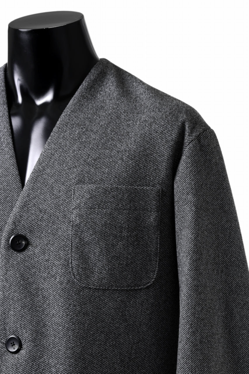 TARO HORIUCHI / th products Collarless Jacket / active setter tweed knit (gray) - Image 20