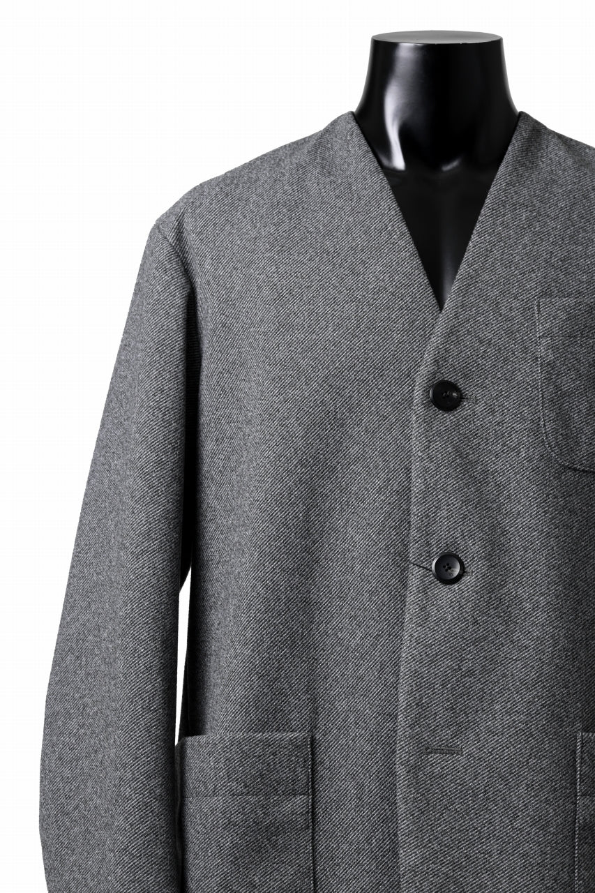 TARO HORIUCHI / th products Collarless Jacket / active setter tweed knit (gray) - Image 23