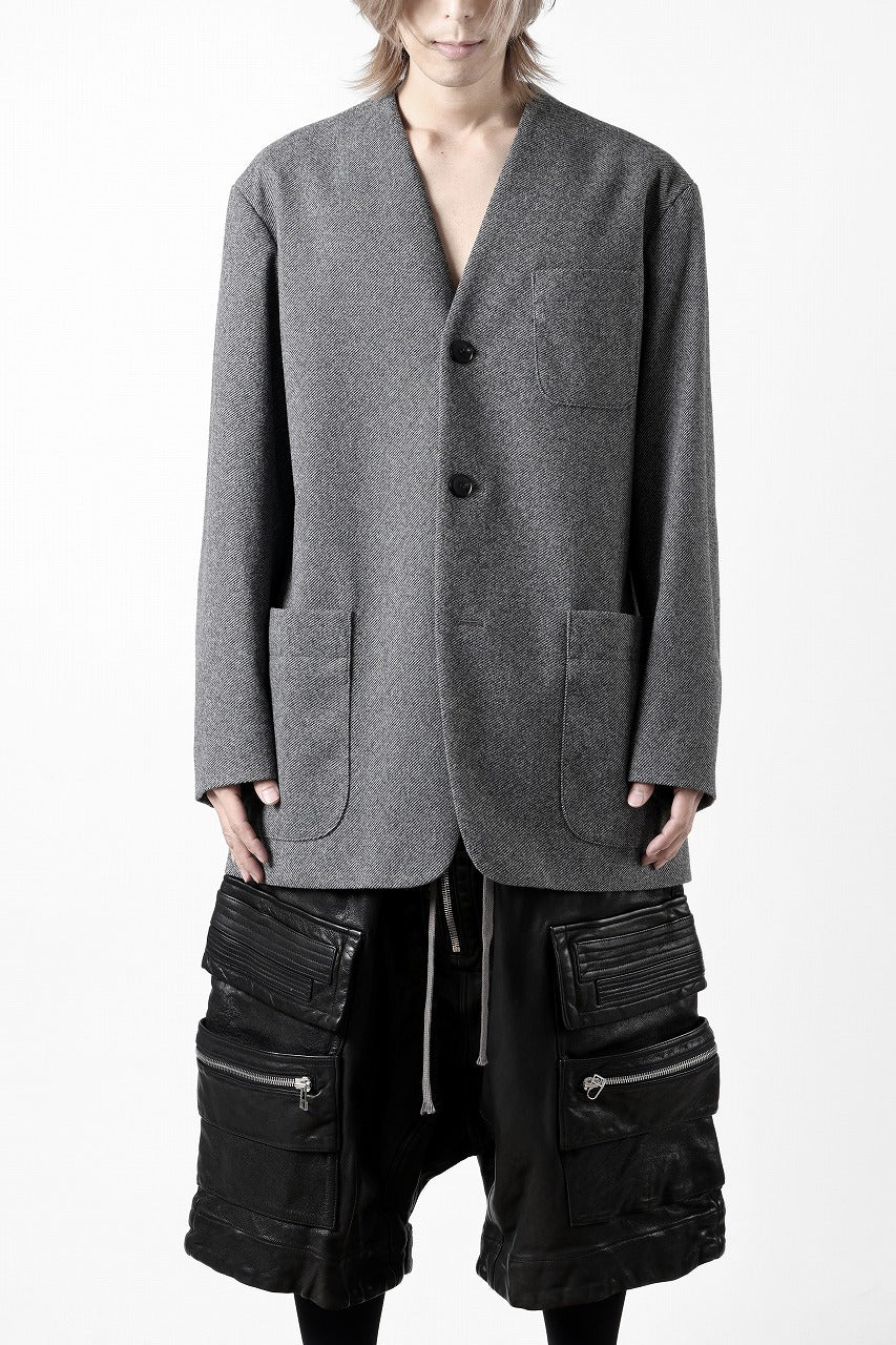 TARO HORIUCHI / th products Collarless Jacket / active setter tweed knit (gray) - Image 3