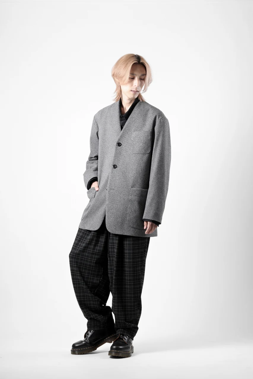TARO HORIUCHI / th products Collarless Jacket / active setter tweed knit (gray) - Image 34