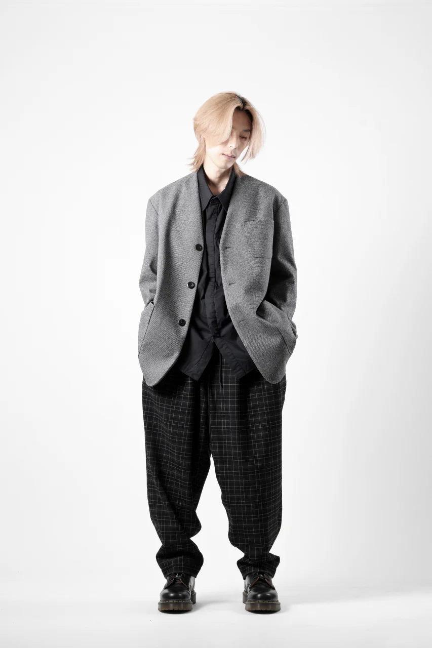 TARO HORIUCHI / th products Collarless Jacket / active setter tweed knit (gray) - Image 39