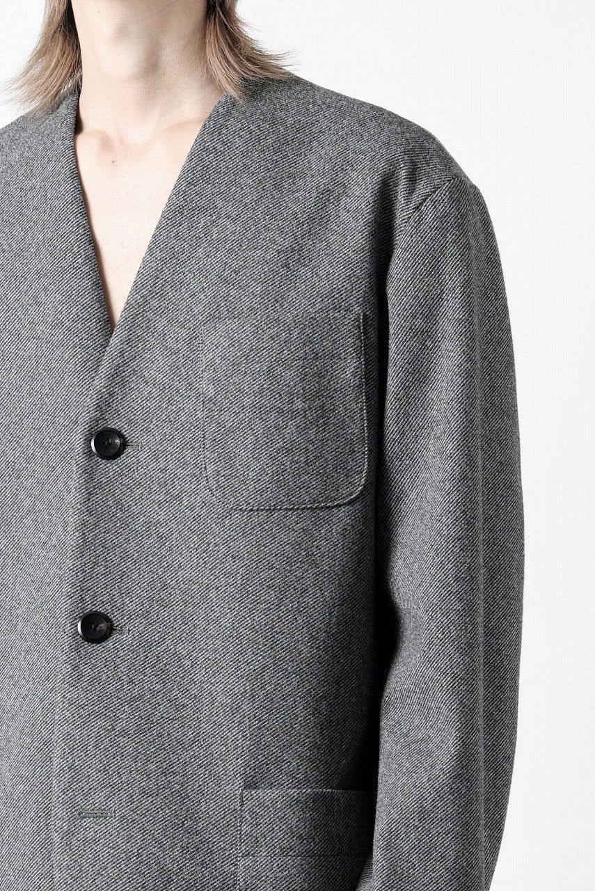 TARO HORIUCHI / th products Collarless Jacket / active setter tweed knit (gray) - Image 42