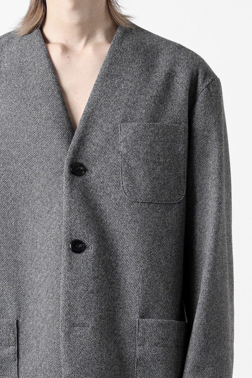 TARO HORIUCHI / th products Collarless Jacket / active setter tweed knit (gray) - Image 43