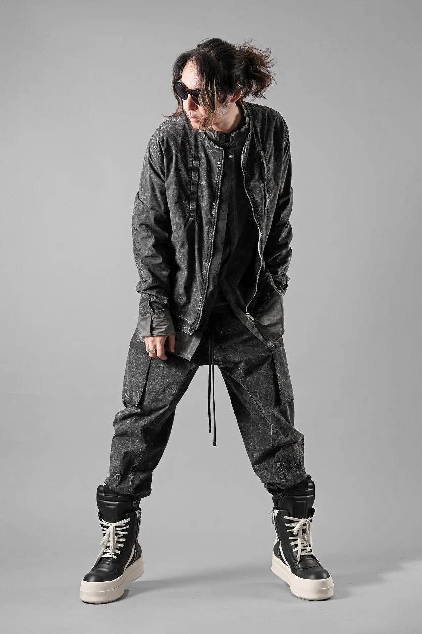 thom/krom COLLARLESS JACKET / DYED STRETCH COTTON (BLACK MARBLE) - Image 12