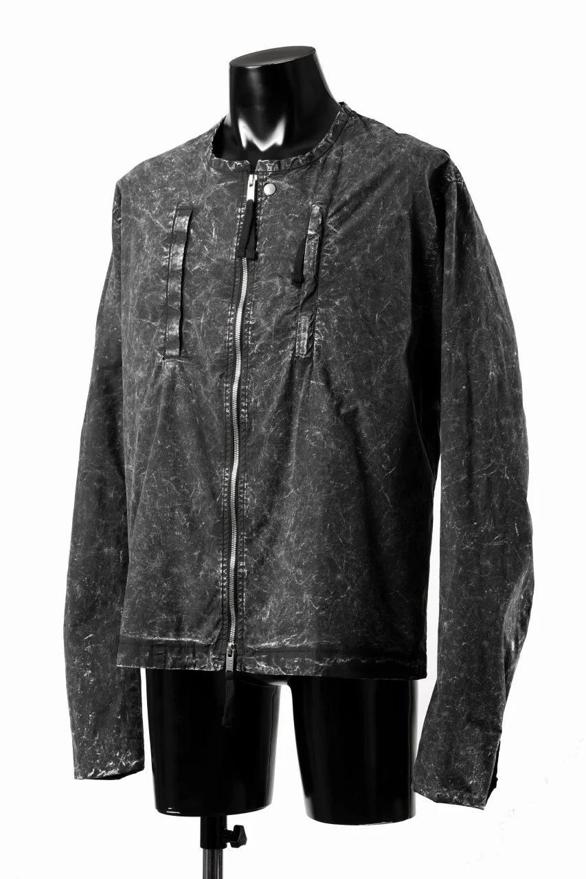 thom/krom COLLARLESS JACKET / DYED STRETCH COTTON (BLACK MARBLE) - Image 4