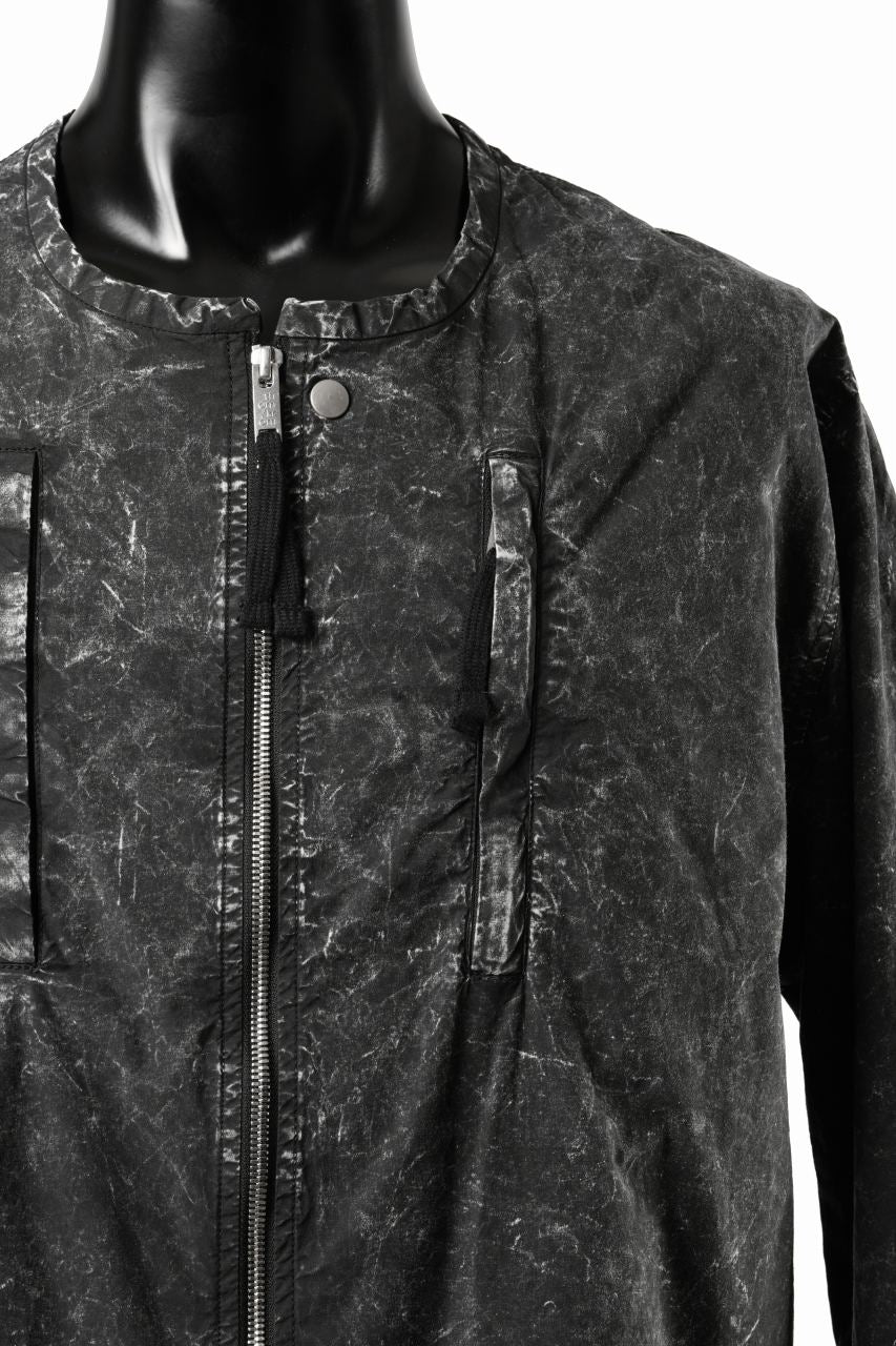 thom/krom COLLARLESS JACKET / DYED STRETCH COTTON (BLACK MARBLE) - Image 6