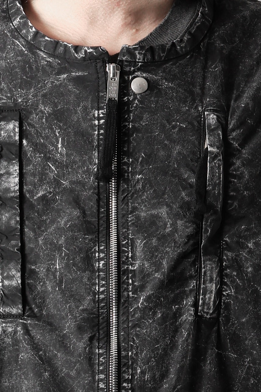 thom/krom COLLARLESS JACKET / DYED STRETCH COTTON (BLACK MARBLE) - Image 7