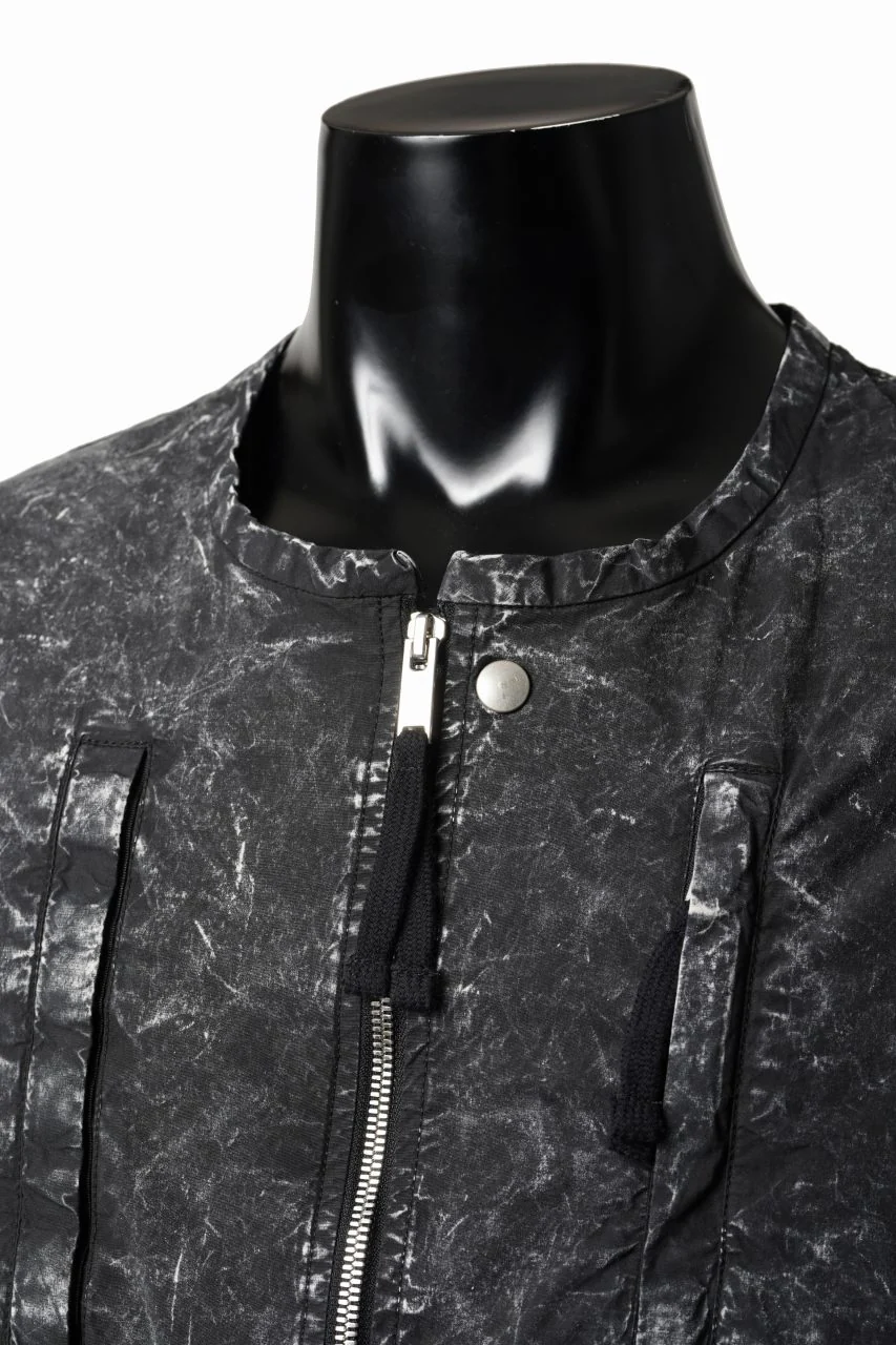 thom/krom COLLARLESS JACKET / DYED STRETCH COTTON (BLACK MARBLE) - Image 8