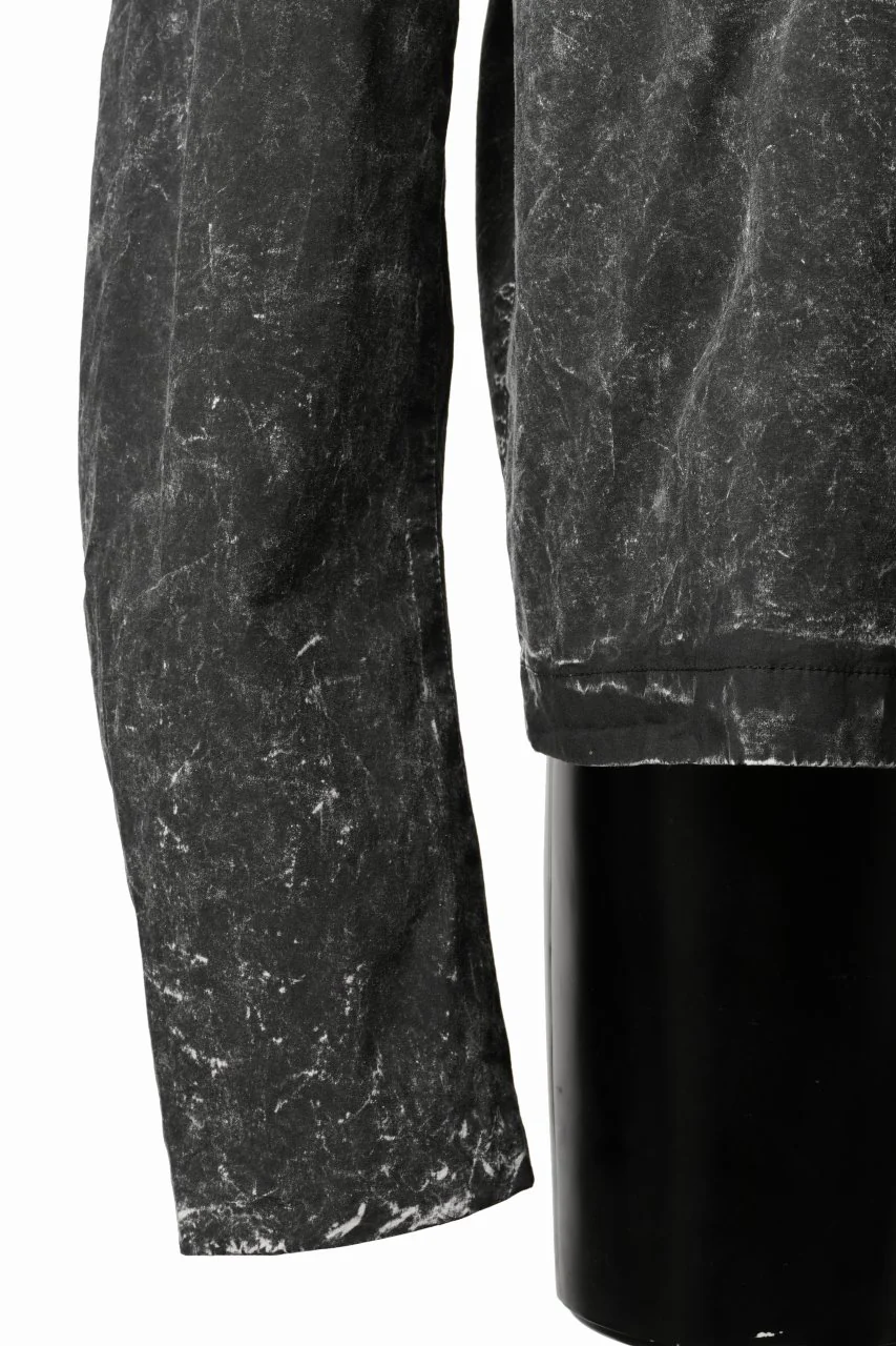 thom/krom COLLARLESS JACKET / DYED STRETCH COTTON (BLACK MARBLE) - Image 9