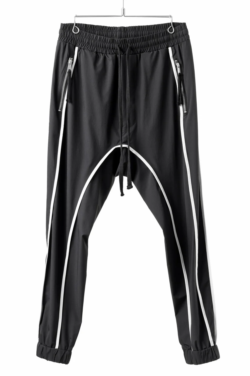 thom/krom DROP CROTCH TROUSERS / ELASTIC NYLON + REFLECTION PIPING (BLACK)