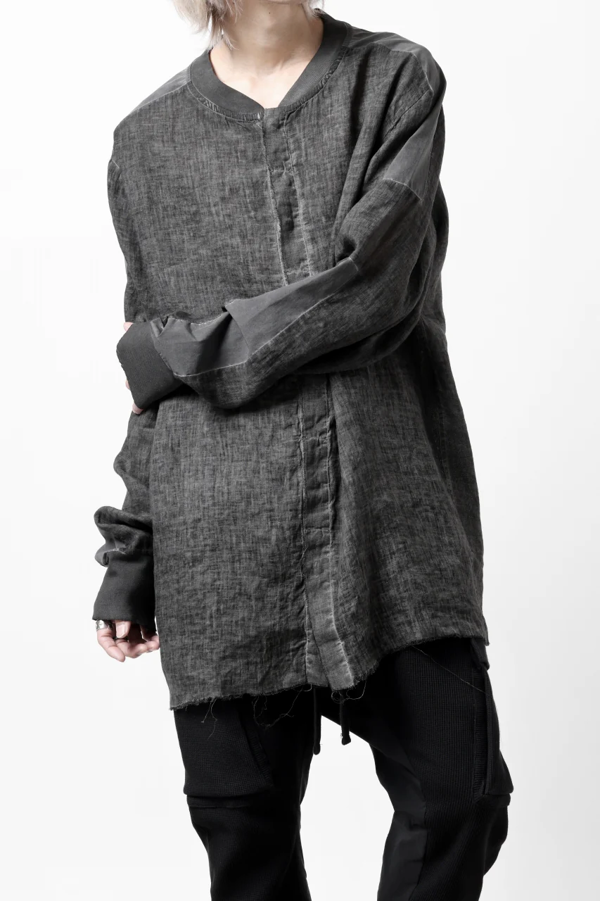 thom/krom DYEING BOMBER-SHIRT / LINEN+ELASTIC NYLON (BLACK OIL) - Image 10