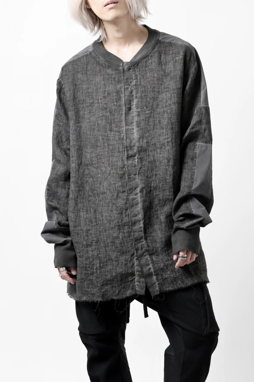 thom/krom DYEING BOMBER-SHIRT / LINEN+ELASTIC NYLON (BLACK OIL) - Image 2