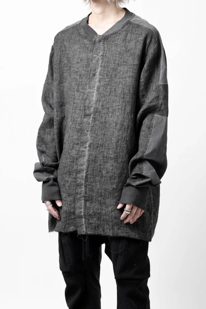 thom/krom DYEING BOMBER-SHIRT / LINEN+ELASTIC NYLON (BLACK OIL) - Image 3