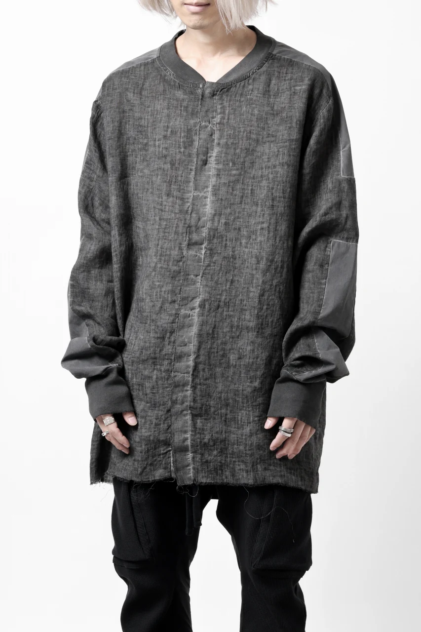 thom/krom DYEING BOMBER-SHIRT / LINEN+ELASTIC NYLON (BLACK OIL) - Image 5