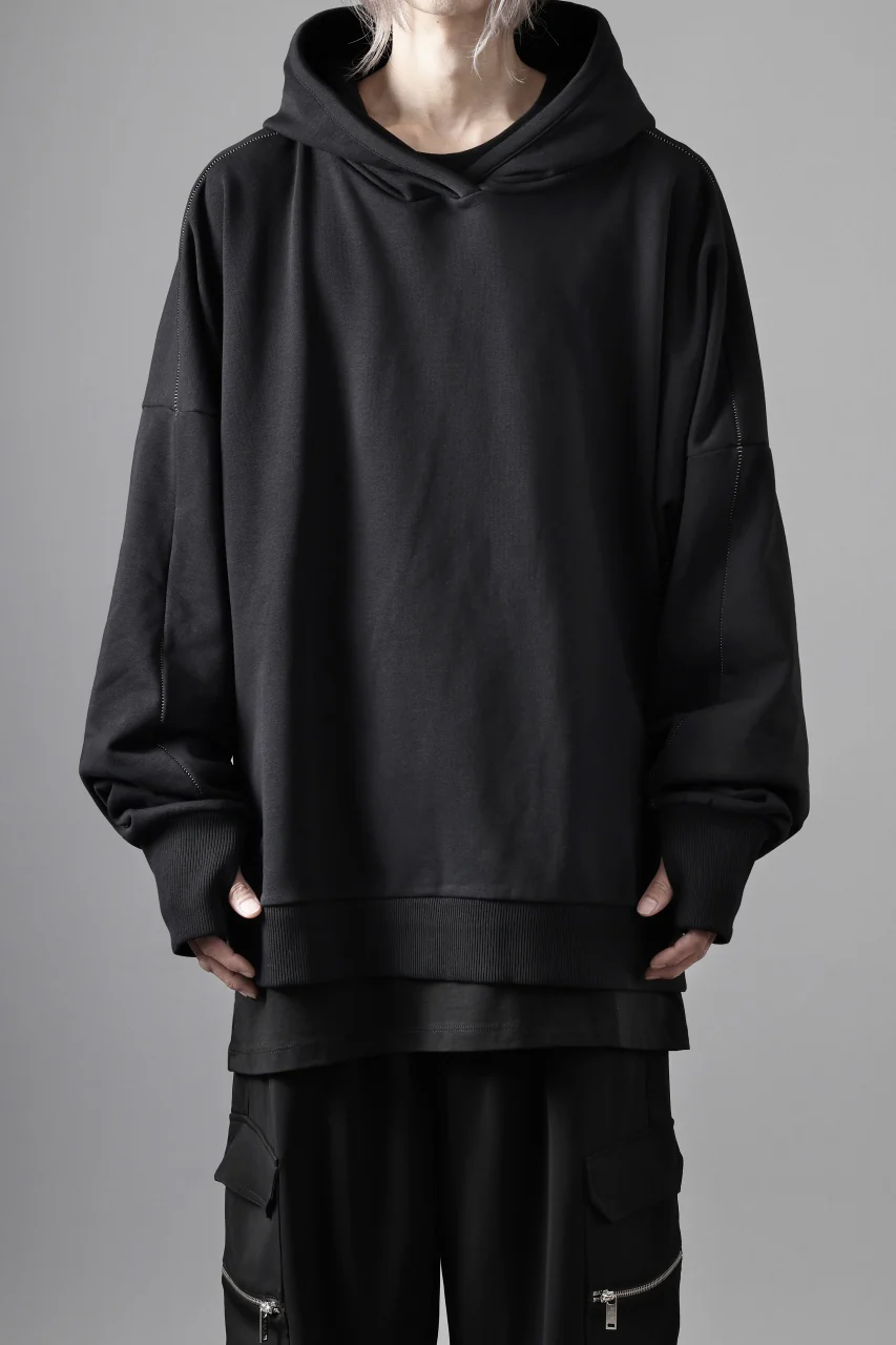 thom/krom EXTRA OVERSIZED FIT HOODIE / ELASTIC COTTON SWEAT (BLACK) - Image 2