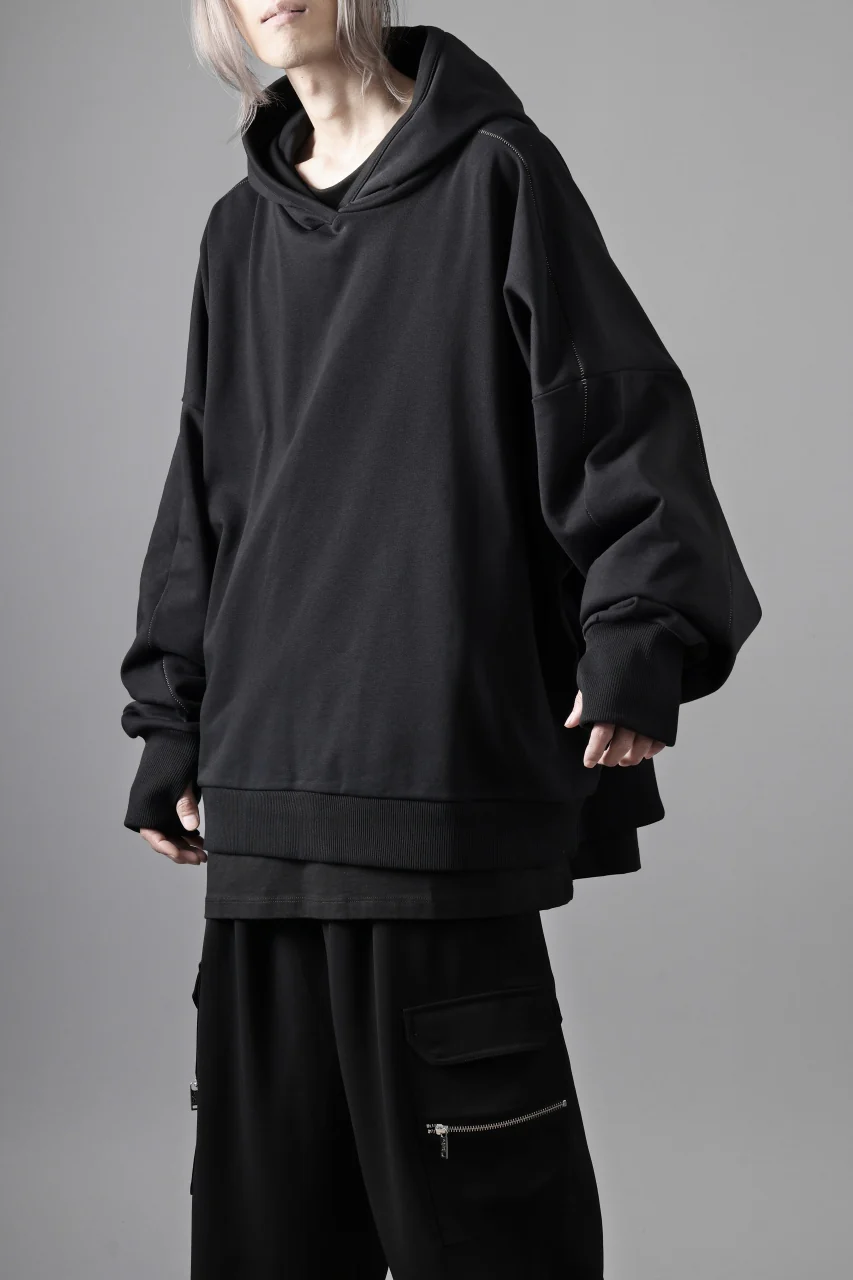 thom/krom EXTRA OVERSIZED FIT HOODIE / ELASTIC COTTON SWEAT (BLACK) - Image 3